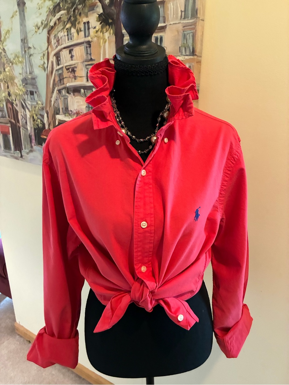 Ralph Lauren Women’s Red Button-Down Ruffle Collar Shirt